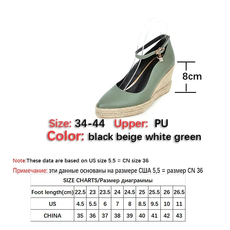 Classic Wedges Shoes For Women Spring Casual Ankle Straps High Heels Pumps Shoes White Green Wedge Wedding Office Shoes Female