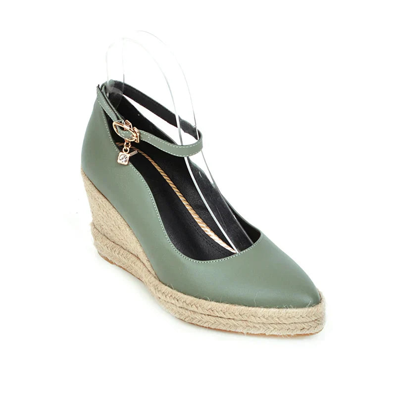 Classic Wedges Shoes For Women Spring Casual Ankle Straps High Heels Pumps Shoes White Green Wedge Wedding Office Shoes Female