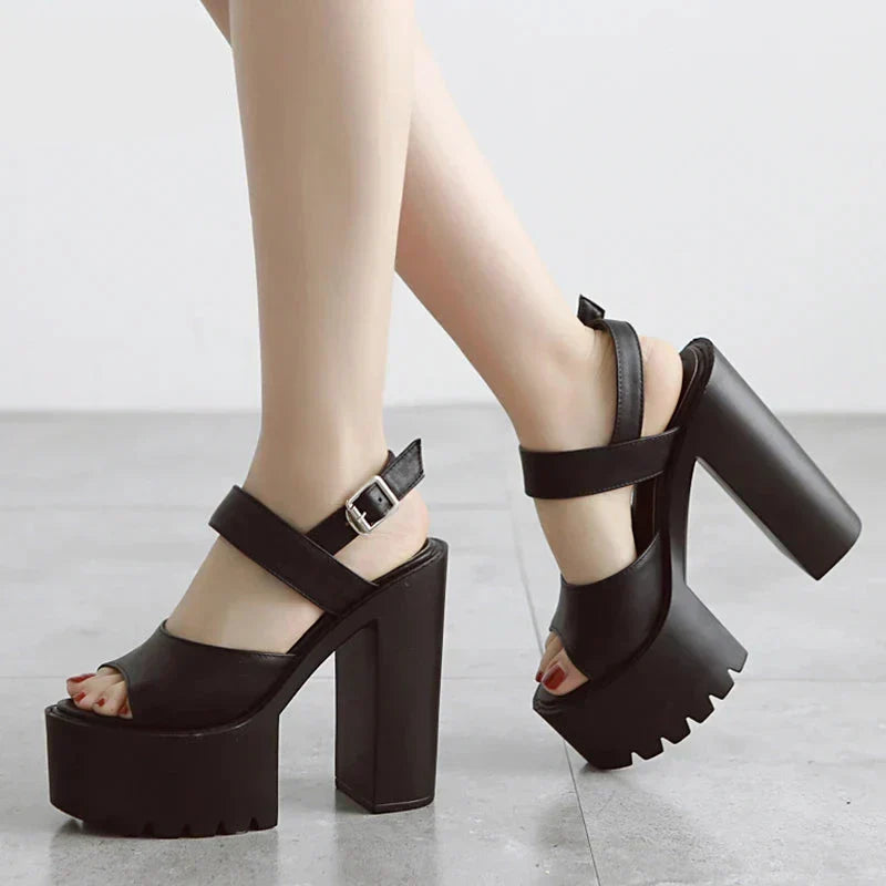 Black White Sandals Woman Extreme High Heels New Summer Ankle Strap Soft Leather Ladies Summer Shoes Platform Buckle