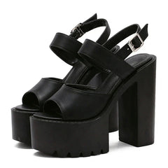 Black White Sandals Woman Extreme High Heels New Summer Ankle Strap Soft Leather Ladies Summer Shoes Platform Buckle