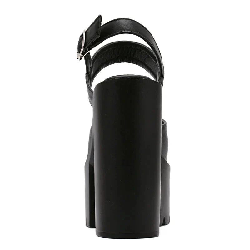 Black White Sandals Woman Extreme High Heels New Summer Ankle Strap Soft Leather Ladies Summer Shoes Platform Buckle