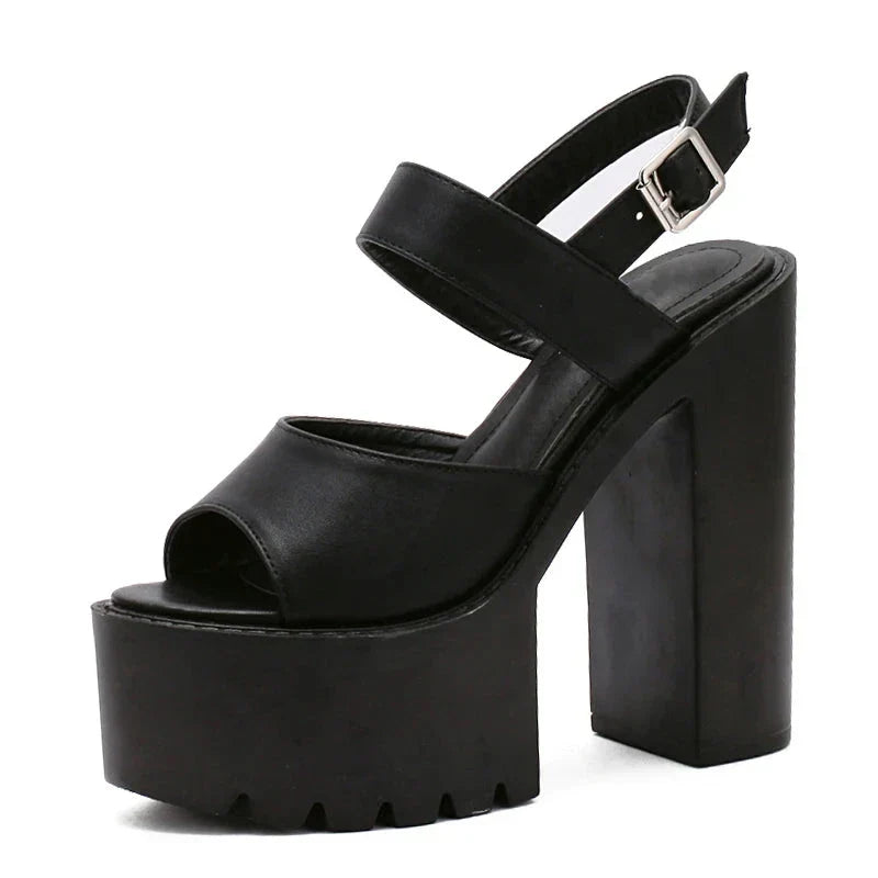 Black White Sandals Woman Extreme High Heels New Summer Ankle Strap Soft Leather Ladies Summer Shoes Platform Buckle