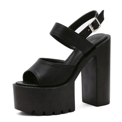 Black White Sandals Woman Extreme High Heels New Summer Ankle Strap Soft Leather Ladies Summer Shoes Platform Buckle