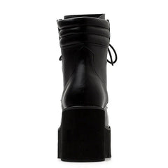 Autumn Ankle Boots For Women Motorcycle Boots Chunky Heels Casual Lacing Round Toe Platform Boots Shoes Female