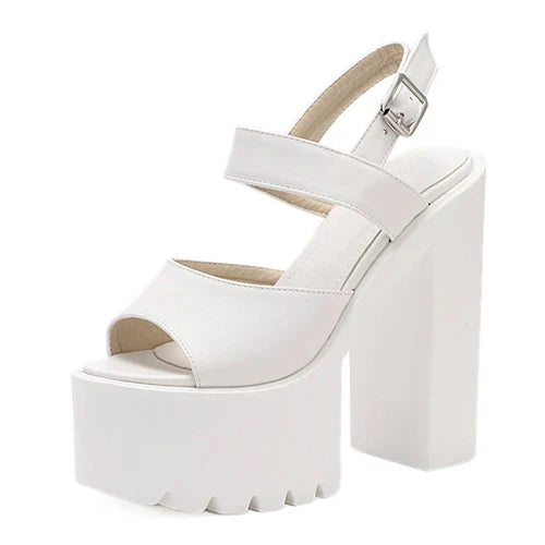 Black White Sandals Woman Extreme High Heels New Summer Ankle Strap Soft Leather Ladies Summer Shoes Platform Buckle