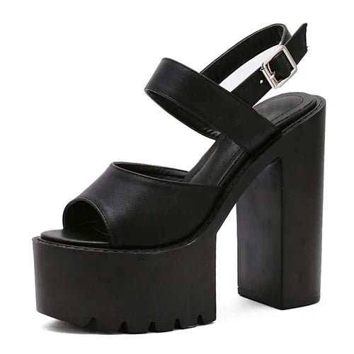 Black White Sandals Woman Extreme High Heels New Summer Ankle Strap Soft Leather Ladies Summer Shoes Platform Buckle