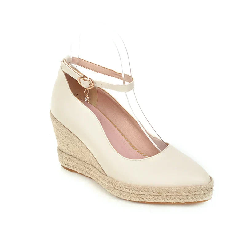 Classic Wedges Shoes For Women Spring Casual Ankle Straps High Heels Pumps Shoes White Green Wedge Wedding Office Shoes Female