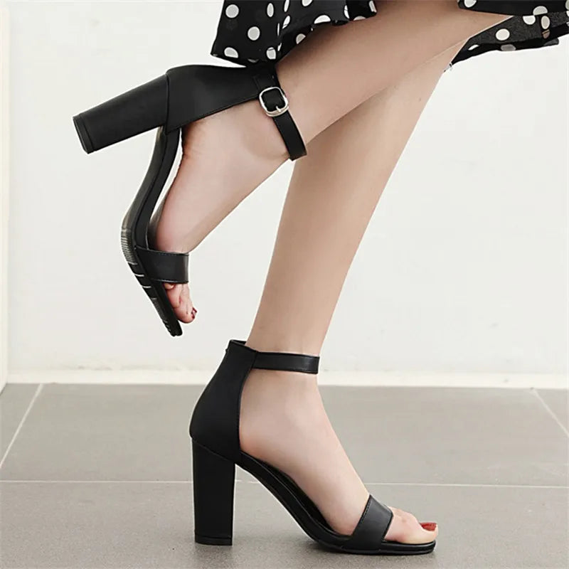 Ankle Straps Women's Sandals Summer Shoes Elegant Peep Toe Block High Heels Sandals Girls Party Shoes Large Size 45 Flip Flops