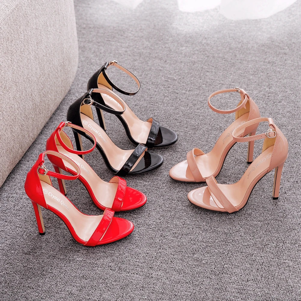 Sexy Black  Women Dress Sandals Fashion 11CM Spike High Heel Lady Party Shoes Plus Big Size 10 45 47