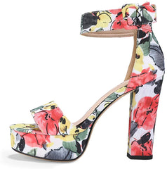 Sabrina Floral Yellow Chunky High Heels Sandals