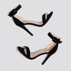 Open Toe Black Nubuck High Heel Stiletto Sandals