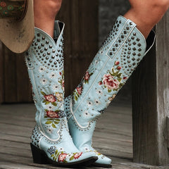 Josefina Floral Embroidery Cowboy Boots - 2 Colors