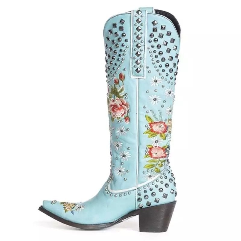 Josefina Floral Embroidery Cowboy Boots - 2 Colors