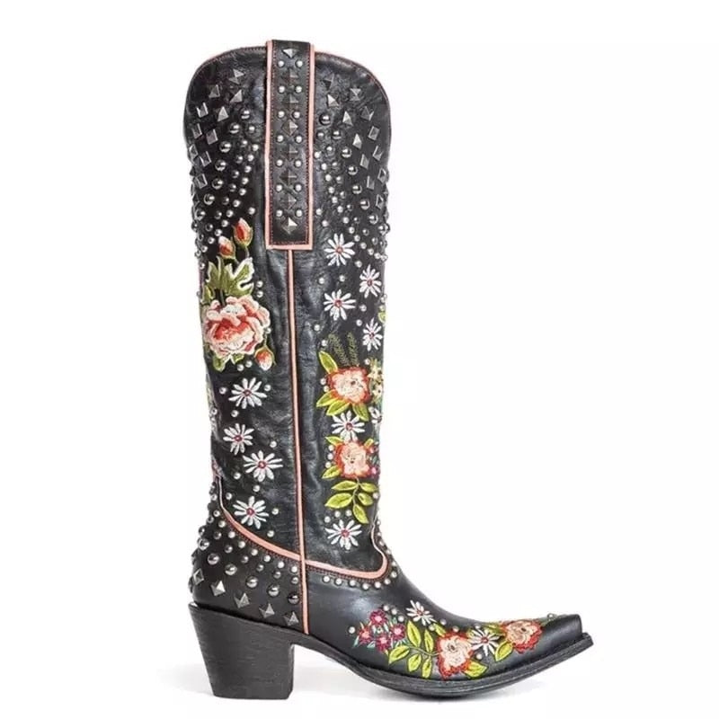 Josefina Floral Embroidery Cowboy Boots - 2 Colors