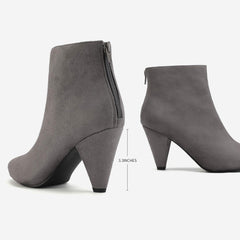 Gray Suede Winter Chic Pointy Toe Low Heel Ankle Boots