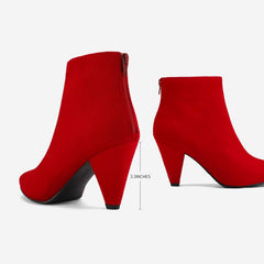 Red Suede Winter Chic Pointy Toe Low Heel Ankle Boots
