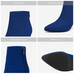 Royal Blue Winter Chic Pointy Toe Low Heel Ankle Boots