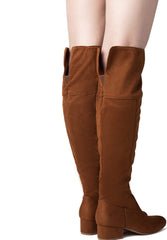 Suede Chunky Heel Brown Stretch Winter Knee High Boots