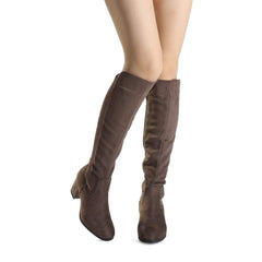 Khaki Pixie Black Knee High Fashion Boots