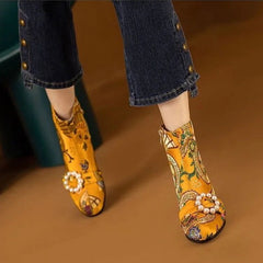 Kioni Silk Embroidery Bejeweled Ankle Boots