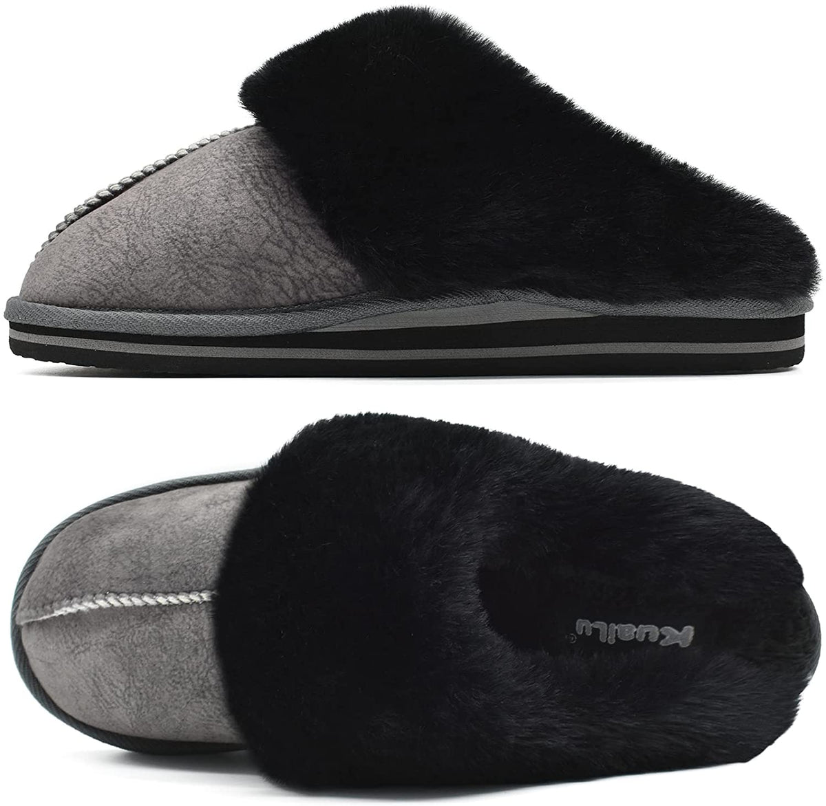 Black Fluffy Memory Foam Non-Slip Winter House Slippers