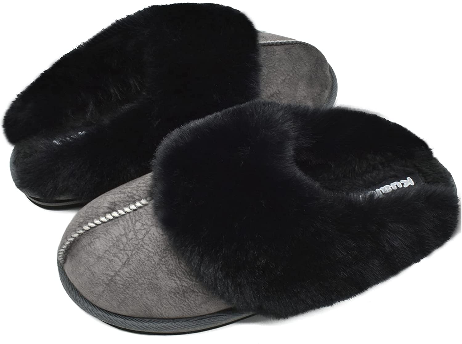 Black Fluffy Memory Foam Non-Slip Winter House Slippers