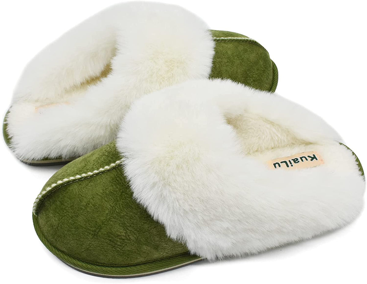 Green Fluffy Memory Foam Non-Slip Winter House Slippers