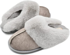 Fluffy Grey Memory Foam Non-Slip Winter Slippers