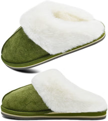 Green Fluffy Memory Foam Non-Slip Winter House Slippers