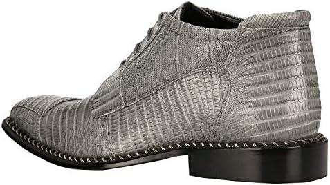 Men's Gray Leather Lizard Style Lace Up Ankle Dress Boots