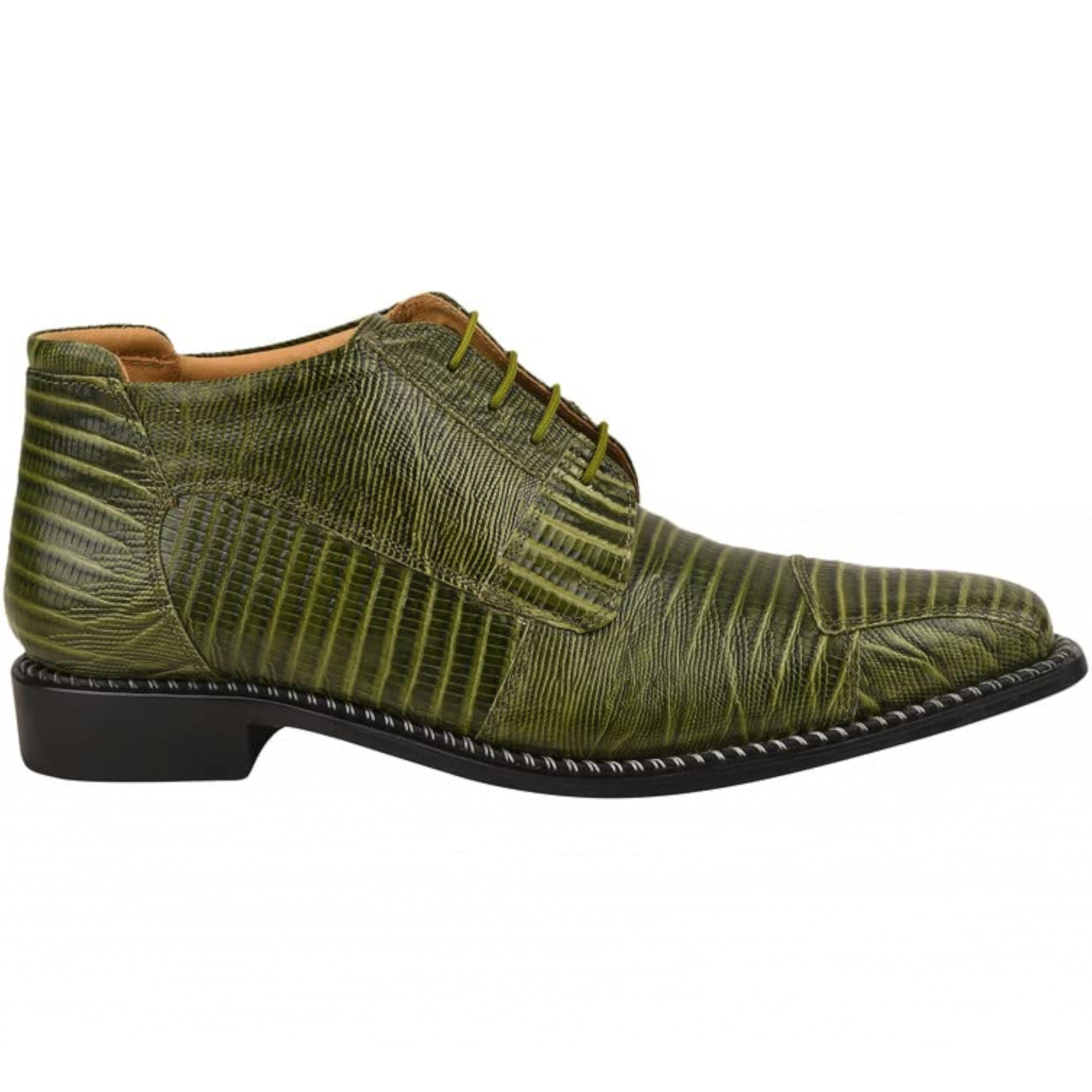 Men's Green Leather Lizard Style Lace Up Ankle Dress Boots