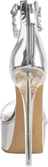 Silver Chain Open Toe Ankle Strap Sandals