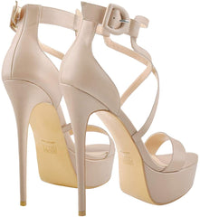Platform Stiletto Beige Open Toe Crisscross Sandals