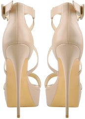 Platform Stiletto Beige Open Toe Crisscross Sandals