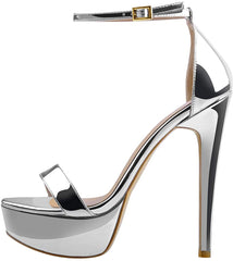 Silver One Band Open Toe Ankle Strap Sandals