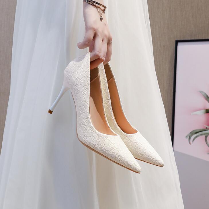 Lace Mesh Pointy Pumps For Small Feet JLXY17