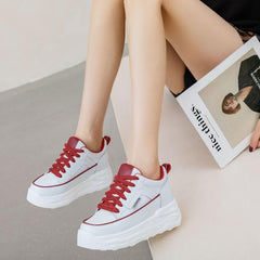 Lace Up Thicksole Leather Sneakers For Petite Feet MS96