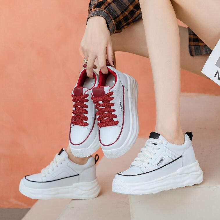 Lace Up Thicksole Leather Sneakers For Petite Feet MS96