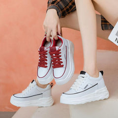 Lace Up Thicksole Leather Sneakers For Petite Feet MS96