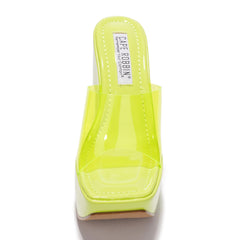 Lime Platform Open Toe Wedge Heels