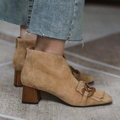 Marcie Vintage Fringed Buckle Suede Ankle Boots