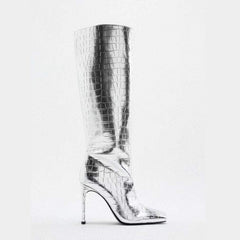 Marlene Croco Metallic Knee High Boots - 3 Colors