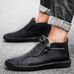 Men's Hand Stitched Green Leather Textured Boots