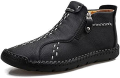 Men's Hand Stitched Black Leather Textured Boots