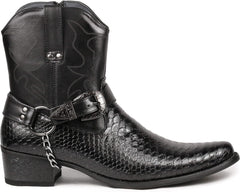 Men's Faux Crocodile Embossed Black Buckle Chair Cowboy Boots