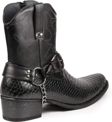 Men's Faux Crocodile Embossed Black Buckle Chair Cowboy Boots