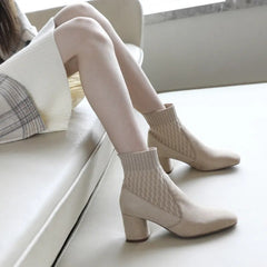 Minimalist Cable Knit Sock Ankle Boots