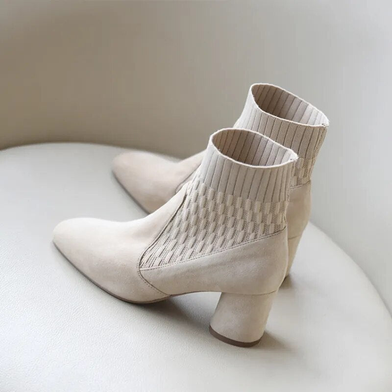 Minimalist Cable Knit Sock Ankle Boots