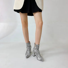 Nayeli Snake Pattern Ankle Boots
