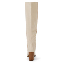 Nude Faux Leather Fashionable Chunky Block Knee High Boots